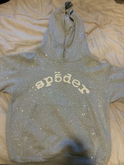 Sp5der Grey Rhinestone Hoodie