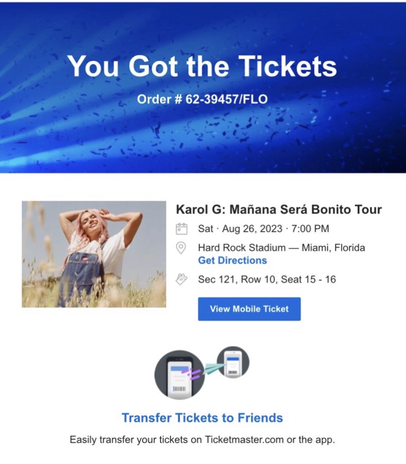 2 Tickets Karol G Concert Miami Fl Aug 26 $380 Each