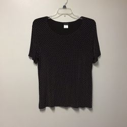 Women’s CITIKNITS acetate/Spandex brown stretchy short sleeve pullover top w/white dots… Size large (runs a little big)