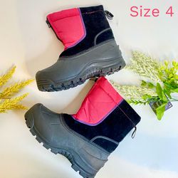 New! Girls Pink and Black Thermomite Winter Snow Boots Size 4