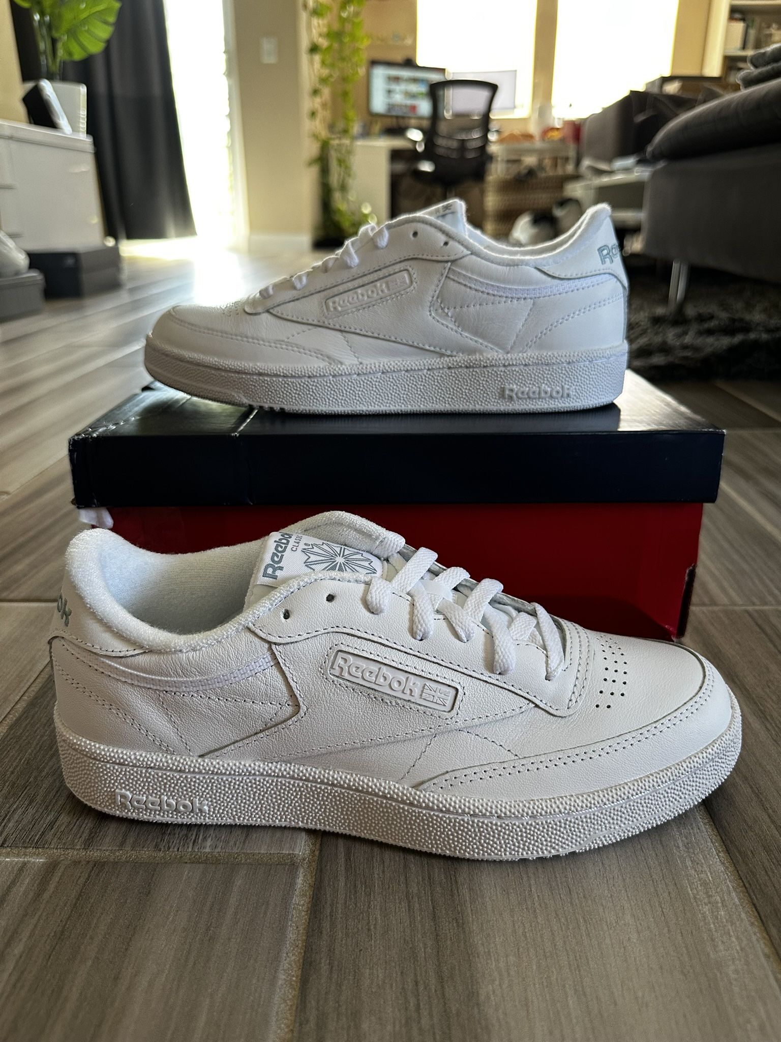 Men's Reebok Club C 85 Leather Classic Tennis Shoes - White Blue White - Size  8, 11.5, 12, 14