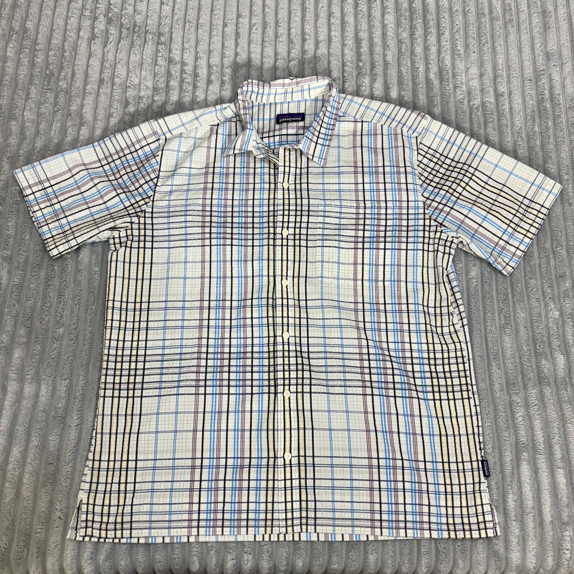 Patagonia Shirt Men NO SIZE TAG Button-Down Polyester Organic Cotton