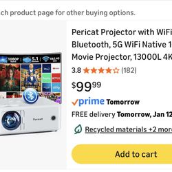 Projector with WiFi and Bluetooth, 5G WiFi Native 1080P Movie Projector, 13000L 4K Supported Portable Outdoor Projector, Pericat Home Theater Projecto