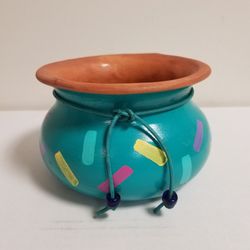 Teal And Multicolored Ceramic Pot 