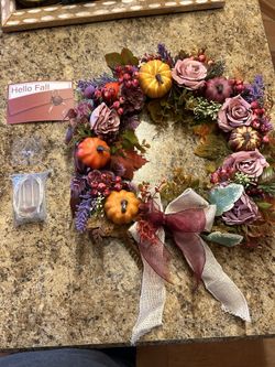 wreath with fairy lights and hook for door or wall all new in box