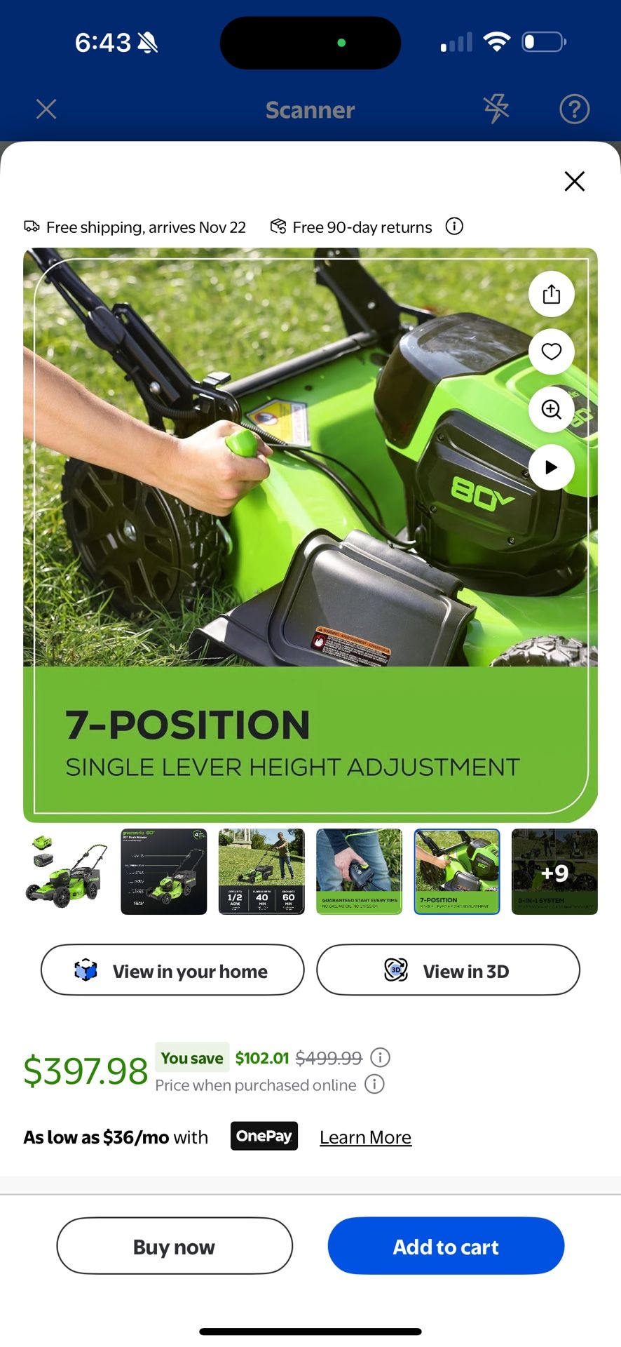 Greenworks 80V 21" Push Mower with (1) 4Ah Battery & Charger (contact info removed)VT​