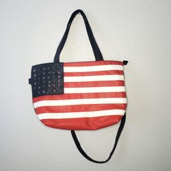 Faux Leather USA Flag Bag With Shoulder Bag Strap  
