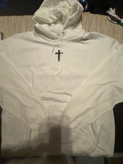 3XL Champion White Hoodie with Black Cross Jesus Loves You