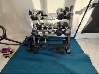 310 lbs Rubber Hex Dumbbell Set + Rack – Home Gym Package