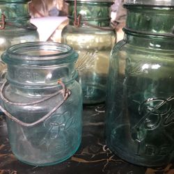 Antique Green Ball Canning Jars 5 Total 1905