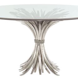 New Round Glass Top Silver Leaf Dining Table 