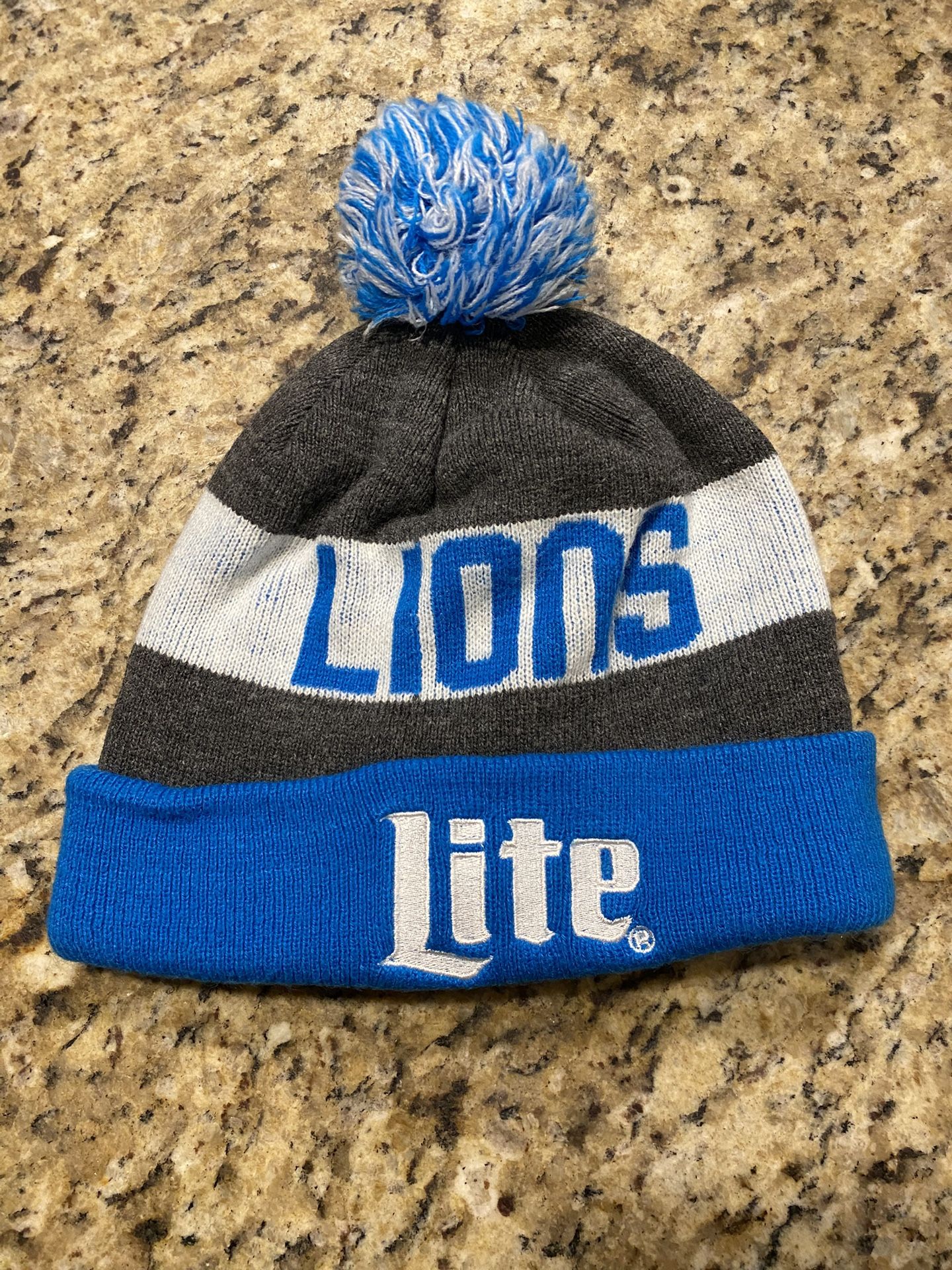 Miller Lite Beer Detroit Lions Football Winter Knit Beanie Pom Hat Adult