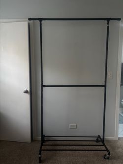 Double Rod Clothing Rack with Bottom Shelf
