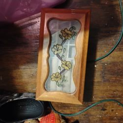 Jewelry Box With Glass Painted Flowers On The Lid