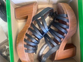 Black Strappy Platform Block Heel Sandals Size 11