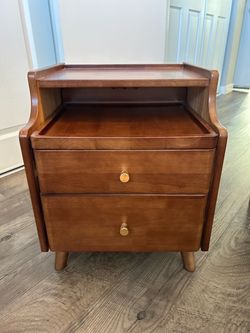 Mid-Century Wooden Design Nightstand with Two Drawers