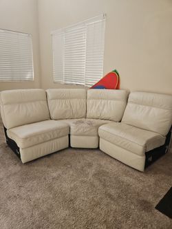 Cream Leather Curved Sectional Sofa