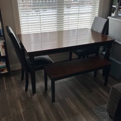 Solid Wood Dining room Table , 2 Chairs, Bench, Side Table