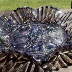  Vtg Indian Carnival Iridescent Glass Fruit Ruffled Plate