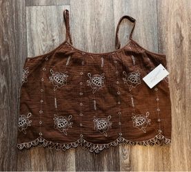 Universal Thread Brown Embroidered Crop Tank Top