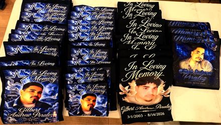 Custom memorial shirts candles memorial cards and button pins