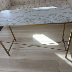 Gold And White Faux Marble Writing Desk