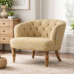Floral Tufted Barrel Accent Chair