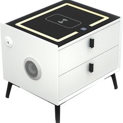 Smart Nightstand Wireless Charging Station, USB Port, 3 Color LED Lights Speakers 2 Drawers