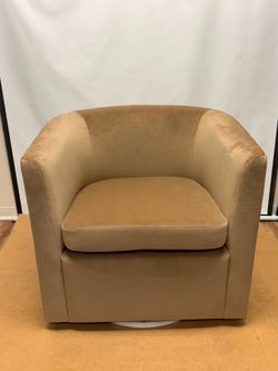 Tan Velvet Barrel Swivel Accent Chair