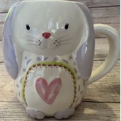 Bunny Rabbit Heart Coffee Mug by Natural Life Easter Purple White