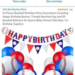Baseball Theme Red White And Blue Banner And Balloons 