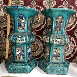 Antique Chinese Sancai Ceramic Plant Stand Pedestals 