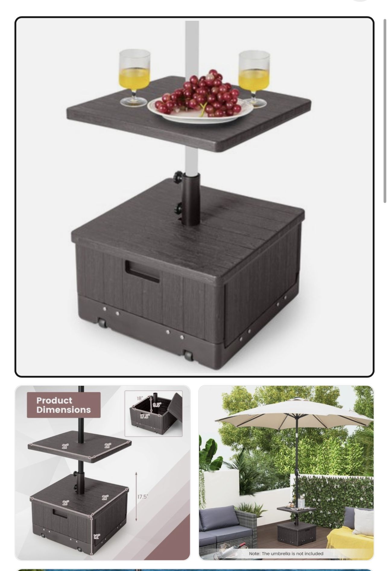 175lbs Patio Fillable Umbrella Base w/Table Tray Wheeled 3-in-1 Stand Outdoor