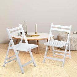 2pc Wooden Folding Chair Set of 2, White Outdoor Dinging Chair for Outside Portable for Home Yard Garden Wedding Event Party Picnic, 330LB Weight Capa