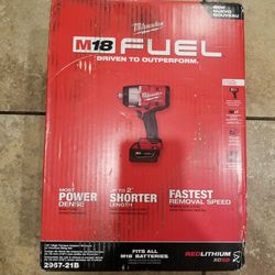 Milwaukee M18 Volt Fuel Brushless Cordless 1/2" Impact Wrench With Friction Ring Kit With 5.0 Ah Battery And Charger 
