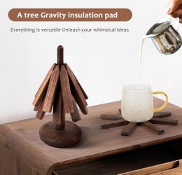 Black Walnut Wooden Trivets for Hot Dishes - Christmas Tree Shape Trivet Set, Coaster for Teapots and Hot Pots, and Table Decor. Holder, stand