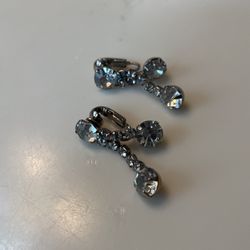 Vintage Clip On Earrings Silver Diamond