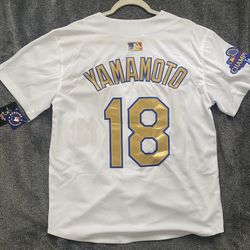 White Gold Stitched Los Angeles Dodgers Yoshinobu Yamamoto Championship Jersey
