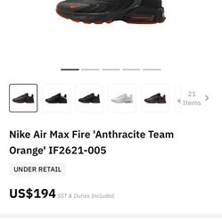 Nike air max fire Anthracite Team Orange Size 10.5 Men Sku#IF 2621–001