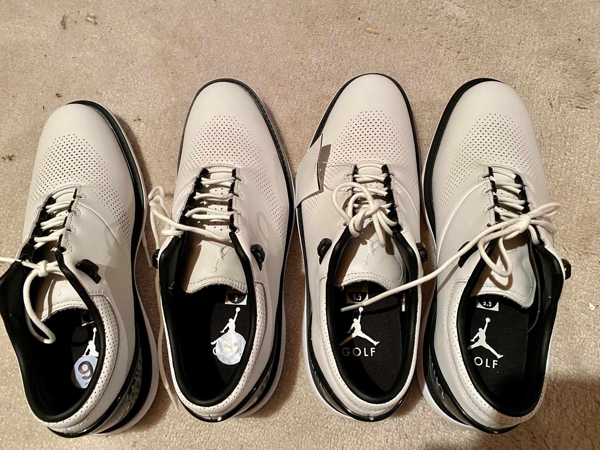 New Men’s Jordan ADG white Golf Shoes esch pair $68, Size 9 and 9.5