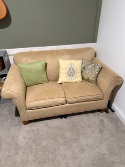C.R. Laine Beige Rolled-Arm Loveseat