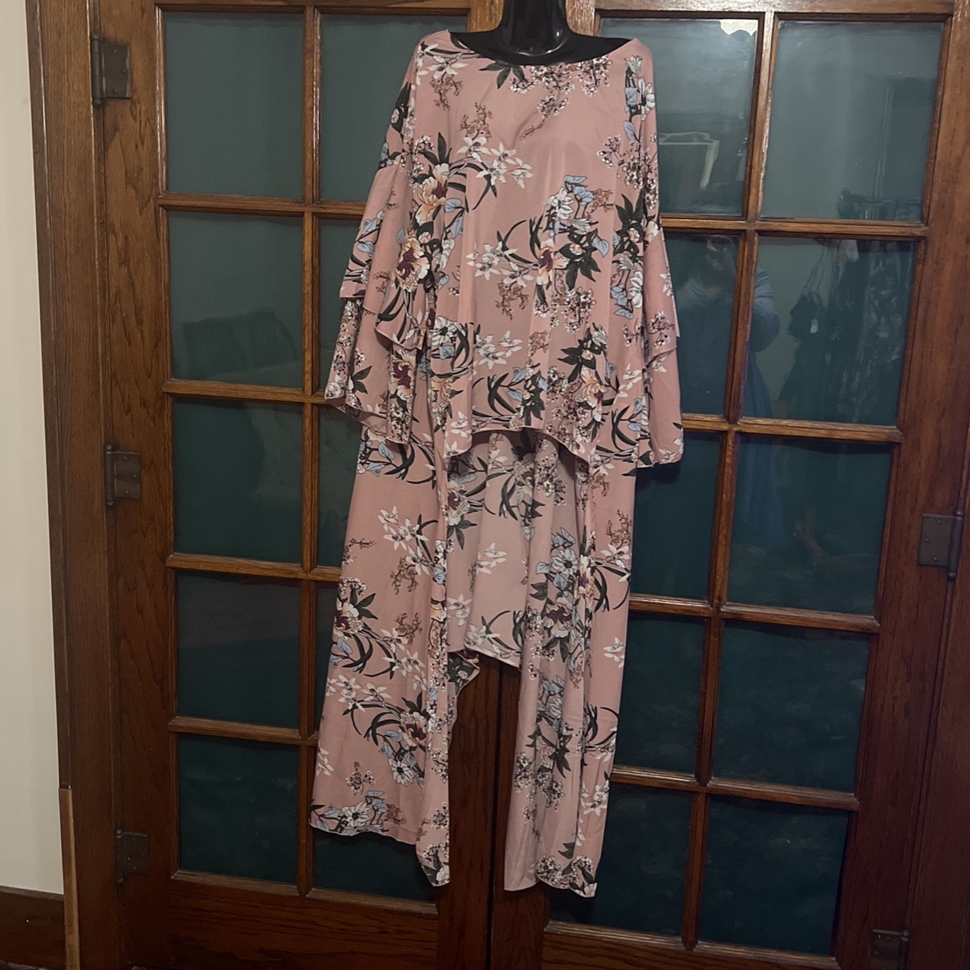 High Low Floral Blouse With Tails