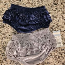 Infant Baby Girls Navy Blue and Grey Silver Ruffled Bloomer  2 Pc Set