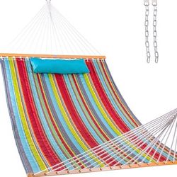 12 FT Quilted Fabric Double Hammock with Spreader Bars and Detachable Pillow,... (45)29
