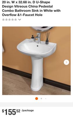 BPS003 20 in. W x 32.68 in. D U-Shape Design Vitreous China Pedestal Combo Bathroom Sink in White with Overflow &1-Faucet Hole