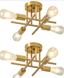 (2) 4- gold sputnik ceiling light fixture