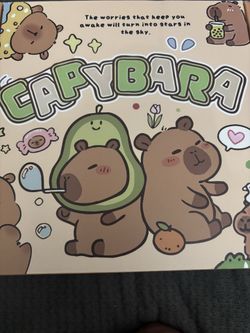 New box of Capybara items notebooks, pens, stamps, stickers, clamp, broach, pouch