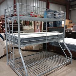 Triple Bunk Bed With Full Size Bottom Bed With NEW mattresses 
