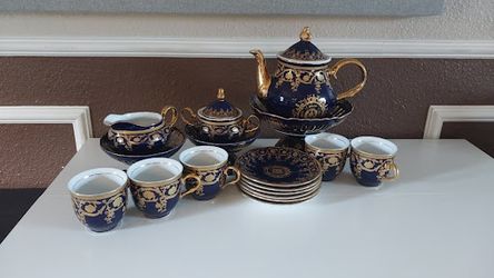 Vibrant Cobalt Blue & Gold Russian-Style Porcelain Tea Set