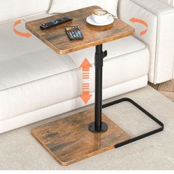 TV Tray Table for Couch - Adjustable Height & 360°Swivel Panel Design，Larger Metal and Wooden Base to Prevent Slipping，Sofa Armrest Tray Table for Eat